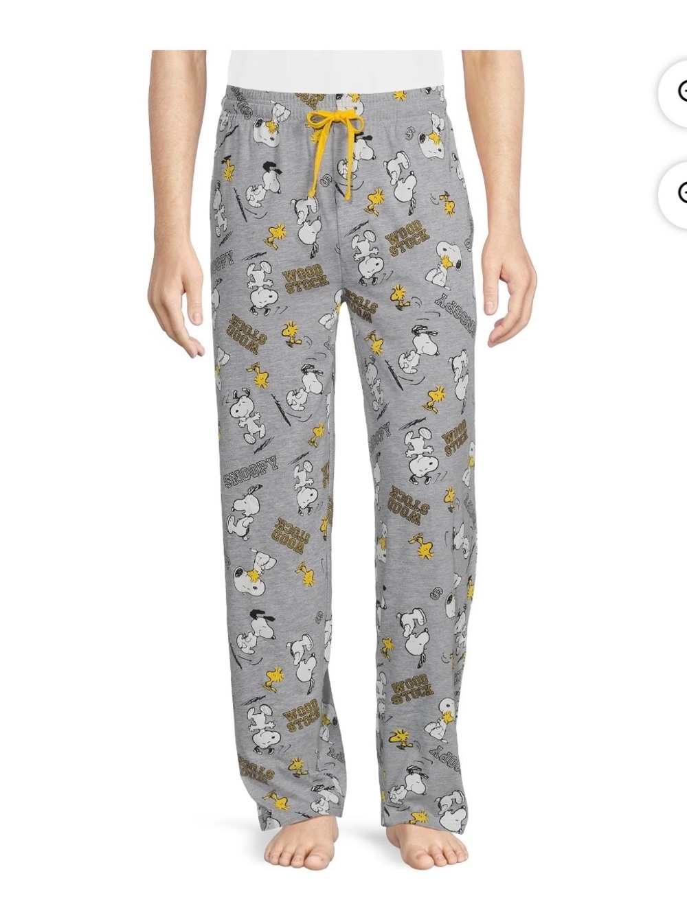 Peanuts Gray Snoopy & Woodstock Pajama Pants with Yellow Drawstring